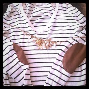 Elbow accent striped sweater